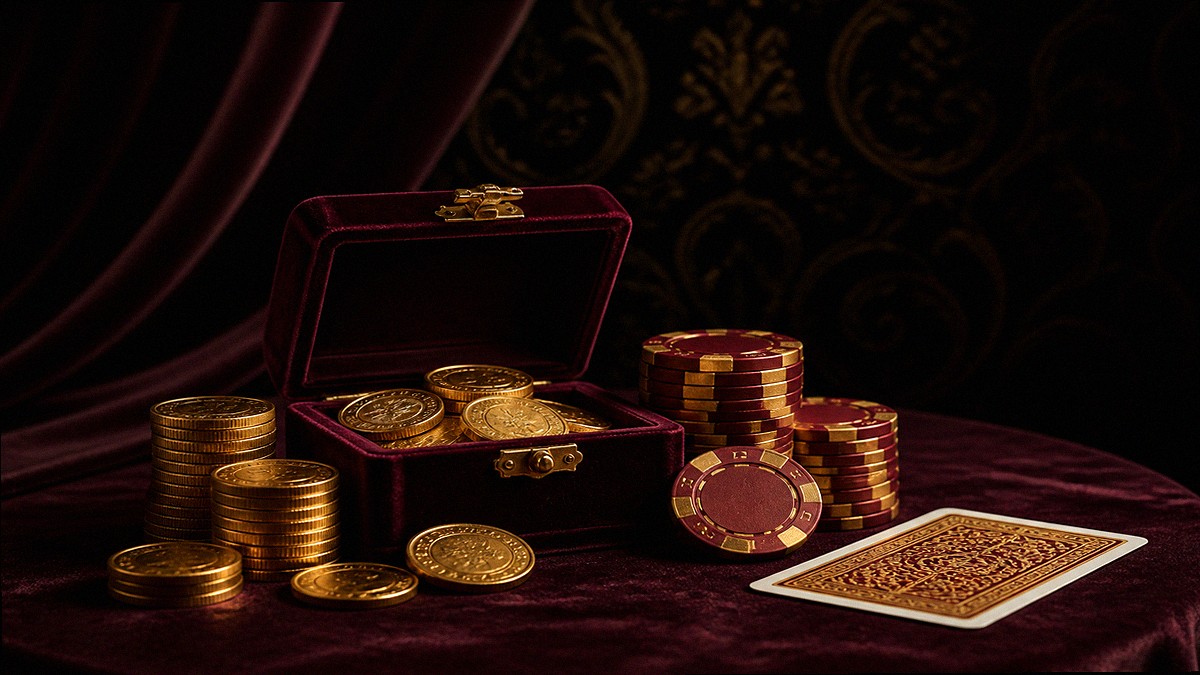 Composition bonus: pièces d or, coffret velours, jetons bordeaux