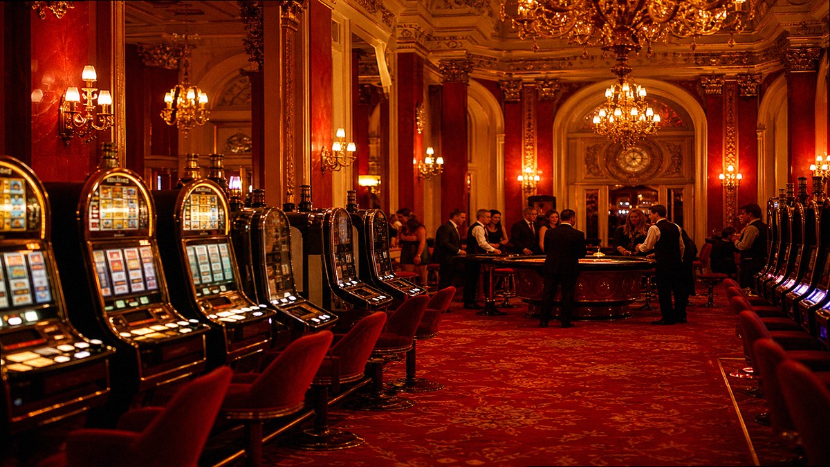 Salle de casino royal, rangée de machines à sous WinKingdom
